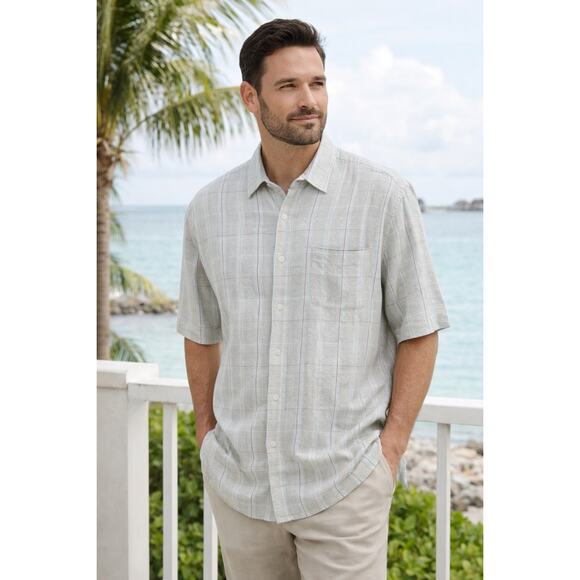 Cubavera Other - Cubavera Men's Lightweight Linen Blend Short Sleeve Button Up Shirt Plaid Check